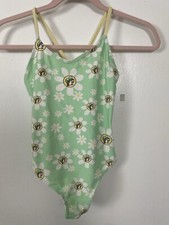 Bucees Kids Swimwear One piece Green Daisy Floral Size YL