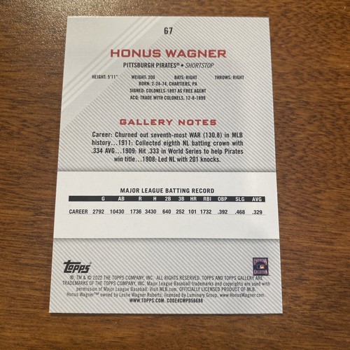 2022 Topps Gallery Baseball Honus Wagner #67 Pittsburgh Pirates Mint A42 - Picture 2 of 2