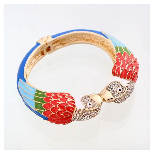 Enamel Parrot Tropical Bird Cuff Bangle Bracelet Multicoloured Gold Plated UK - Picture 4 of 9