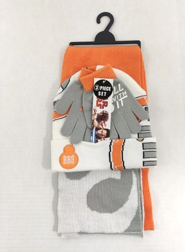 Star Wars BB8 Boy's 3 Piece pc Hat Scarf Gloves Set NWT OSFM Disney White,Orange - Picture 2 of 4