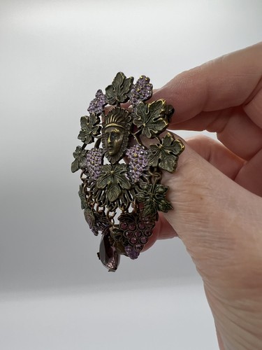 Vintage Inspired Copper Tone Grape Themed Brooch With Purple Rhinestone, Large - Picture 5 of 8