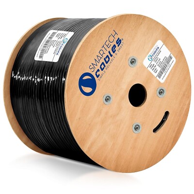 Cat6A Plenum 1000ft Bulk Solid Bare Copper UTP 750MHz 23AWG Ethernet Cable Black