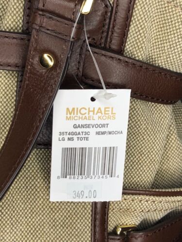 MICHAEL KORS Gansevoort Natural Hemp Canvas Mocha Brown Leather Shoulder Bag NWT - Picture 15 of 15