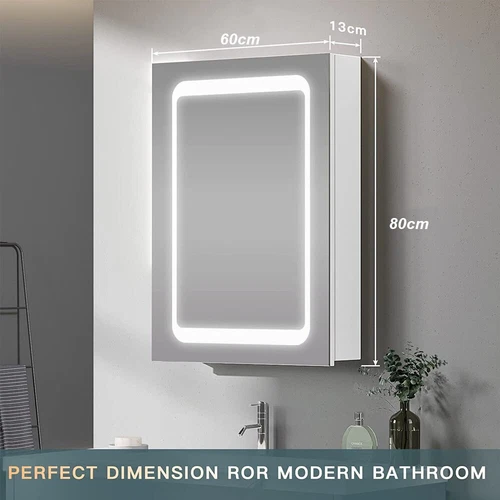 LED illuminated Bathroom Mirror Cabinet with Demister Shaver Socket Wall Mounted - Picture 26 of 26