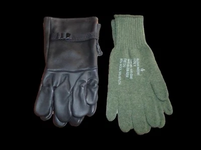 U.S MILITARY STYLE D-3A LEATHER GLOVES COLD WET WEATHER SIZE 4 MEDIUM W/LINER