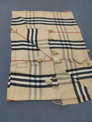 Burberry Scarf Shawl Authentic Stole Check Logo Cashmere Muffler Made Scotland