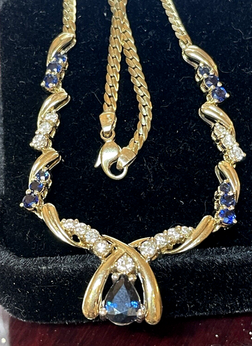 COLLAR COLGANTE ORO 14K ZAFIRO AZUL NATURAL Y DIAMANTES VALORACIÓN $2.500 - Imagen 2 de 19