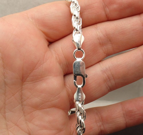 9" 6mm Bold Diamond Cut Rope Chain Bracelet Solid Real 925 Sterling Silver 23.4g - Picture 3 of 6