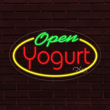NEW "OPEN YOGURT" w/BORDER OVAL 28x16x1 INCH LED FLEX WINDOW INDOOR SIGN 34410
