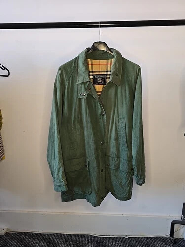 Men's Vintage Burberry Jacket - Burberry Parka Coat - Green/Khaki