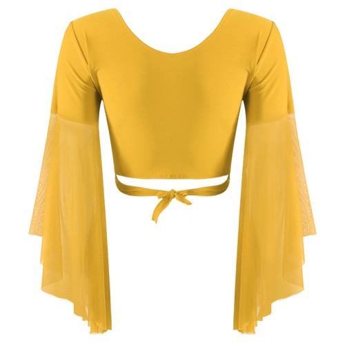 Womens Belly Dancewear Sheer Mesh 3/4 Flared Sleeve Wrap Shawl Crop Tops Costume - Picture 23 of 77