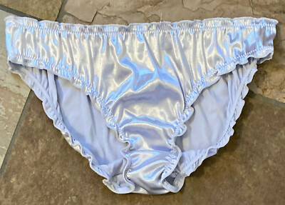 Shiny Silver Med Buttery Ultra Soft Silky Second Skin SATIN Ruffle Bikini Panty