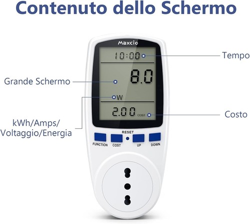 Misuratore Consumo Elettrico Maxcio Misuratore Corrente con Schermo LCD Spina... - Foto 6 di 6