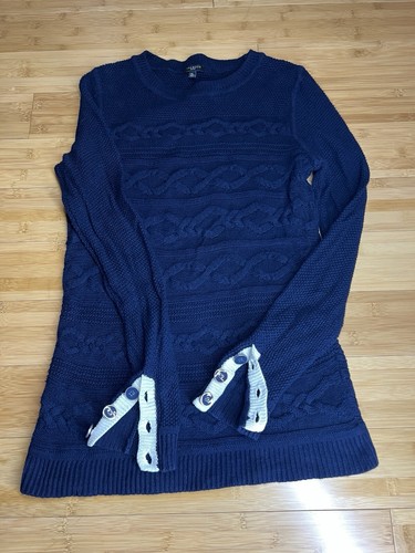 Talbots women’s Navy Pullover long sleeve Button Cuff Cable Knit Sweater|Size:MP - Picture 13 of 22