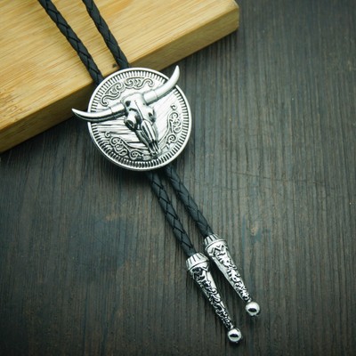 Mens Vintage BOLO Tie Long Horn Sheepshead Wedding Necklace Alloy Western Cowboy