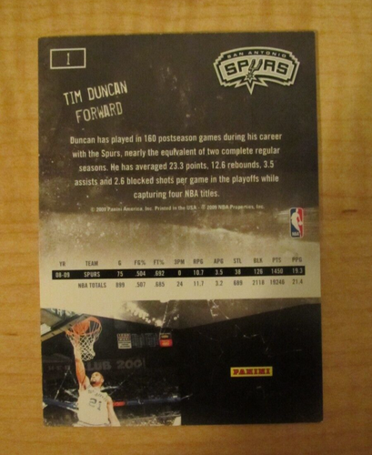 2009-10 Panini Jam Masters Tim Duncan #1 San Antonio Spurs - Picture 2 of 2