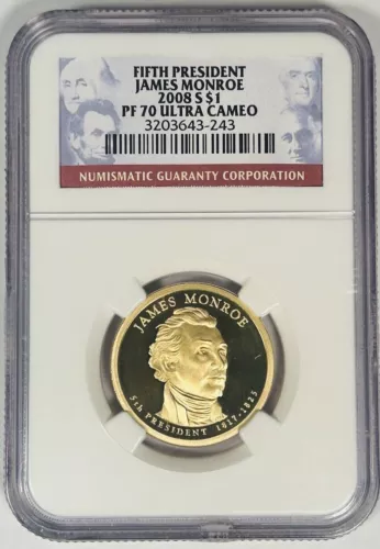 2008-S presidential $1 Dollar Coin, James Monroe-NGC PR 70 ultra cameo