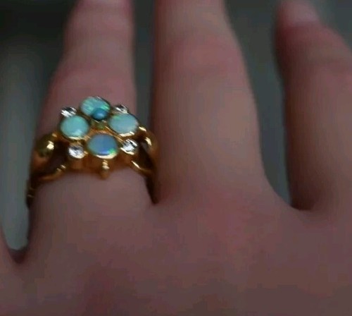 Impresionante Antiguo Art Déco Natural opal & Diamante Flor Margarita Anillo - Imagen 7 de 8