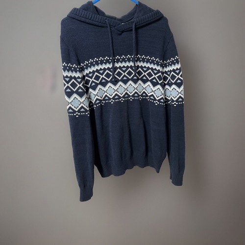 Urban Pipeline Mens Sz L Navy Blue Fair Isle Sweater Hoodie EUC Diamond Pattern - Picture 4 of 7
