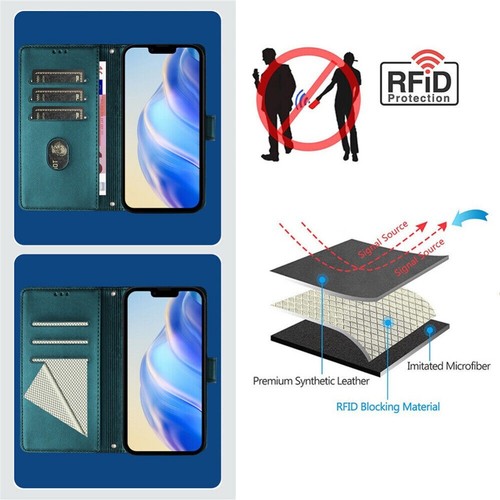 RFID Leather Wallet Case Cover For iPhone 16e 16 15 14 13 12 11 Pro Max XS Plus - Picture 37 of 91