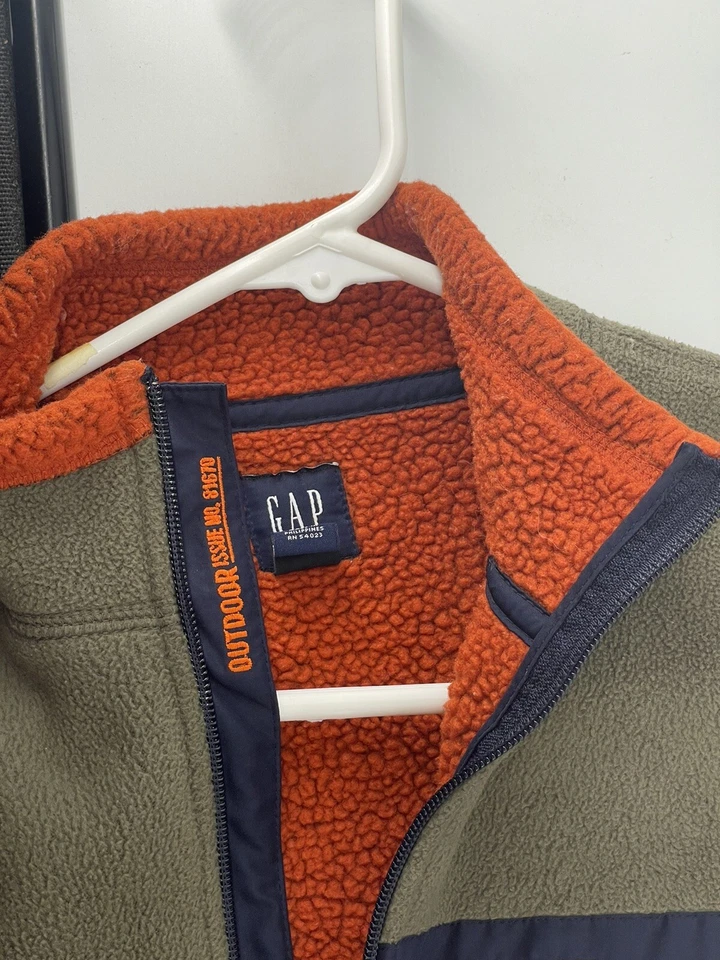 GAP Kids Boys Full Zip Fleece Sweatshirt Jacket Size Large 10 Olive Green Orange - Image 4 of 4