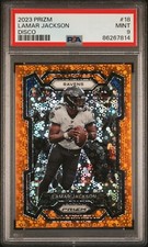 2023 PRIZM LAMAR JACKSON ORANGE DISCO PRIZM SP BALTIMORE RAVENS #18 - PSA 9 🔥