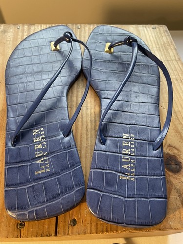 LAUREN RALPH LAUREN DAMEN Größe 8 SCHUHE BLAU SANDALEN GEPRÄGTES KROKO-DESIGN LEDER - Bild 8 von 9