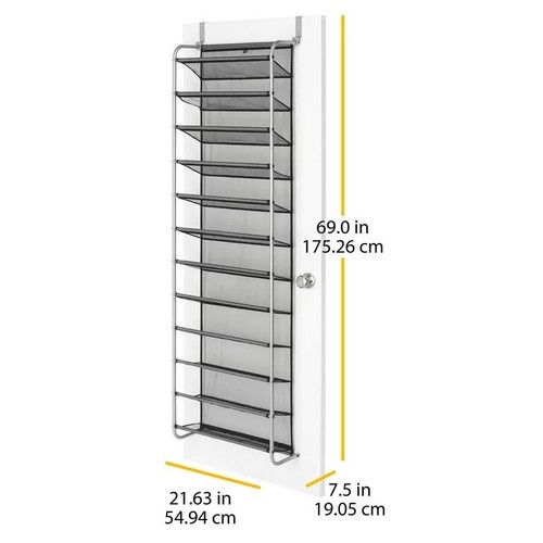12-Tier Over The Door Shoe Rack, Metal, Gray - Picture 3 of 3