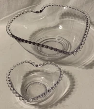VTG Imperial Glass Candlewick 2 PC Heart Shaped Nesting Bowl Set - Chip/Dip