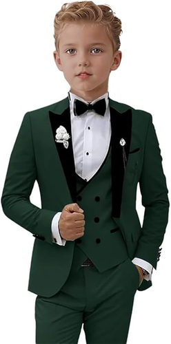 Boy Suit Peak Lapel Wedding Dress Evening Party Slim Fit For Kid Fashion 3 Piece - Picture 8 of 27