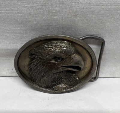 Vintage 1984 Bald Eagle Bergamot Brass Works Pewter Belt Buckle 2.25'' USA