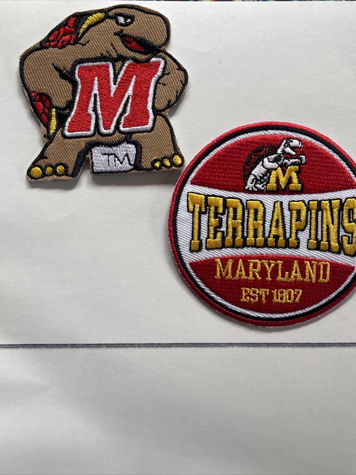 2 University of Maryland Terrapins Vintage Embroidered Iron On Patch Lot 3”& 2.5