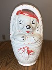 Vintage American Bisque Dog in a Basket Ceramic Cookie Jar Puppy Cocker Spaniel