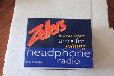 VINTAGE NIB SUNTONE ZELLERS AM/FM FOLDING HEADPHONE RADIO MODEL RR406 ...