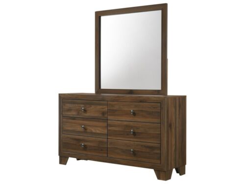 Contemporary Queen Size 5Pc Bed Dresser Mirror Nightstand Set Brown Furniture - Picture 3 of 7