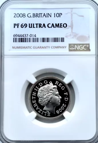 2008 10p Crowned Lion Ten Pence NGC Proof PF69 Great Britain
