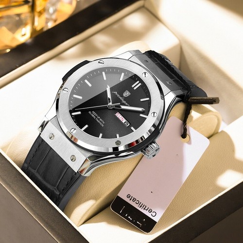 POEDAGAR Luxus Herrenuhr Leder Wasserdicht Militär Leuchtend Quarzuhr - Bild 18 von 34