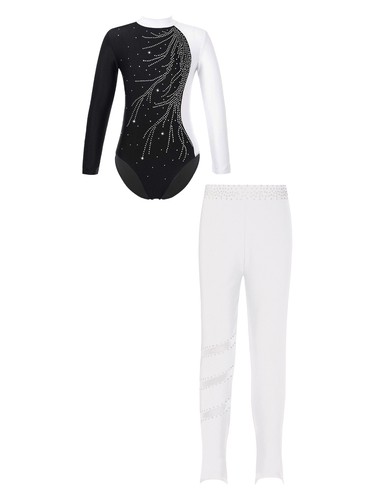 Girls Sets 2pcs Outfit Gymnastics Tracksuits Kids Leotard Keyhole Back Bodysuit - Picture 70 of 78