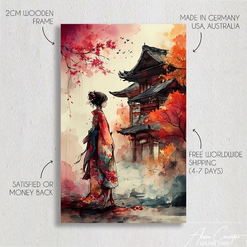 Japanese Art Framed Prints Large Geisha Art Print Pagoda Home Decor - Picture 8 of 10