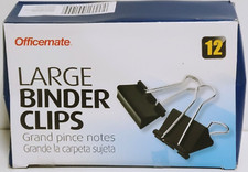 Officemate Binder Clips Large 2"Wide 1" Capacity Box of 12 Black/Silver 99100
