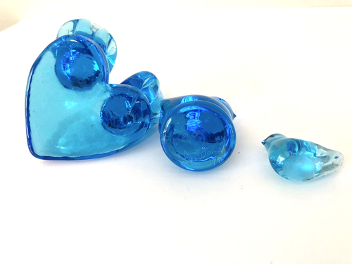 Vintage Blue Glass Birds Some Leo Ward Heart Shaped Double Blue Bird LOT of 5 - Picture 18 of 24