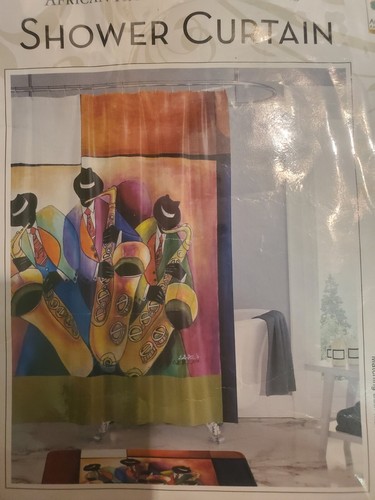 NEW African American Expressions Jazz Saxophones Shower Curtain Size 71 x 71 - Picture 6 of 9