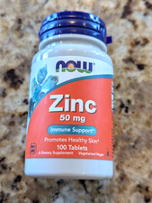Now Foods Zinc 50mg Immune Support 100 Tablets exp: 07/2029
