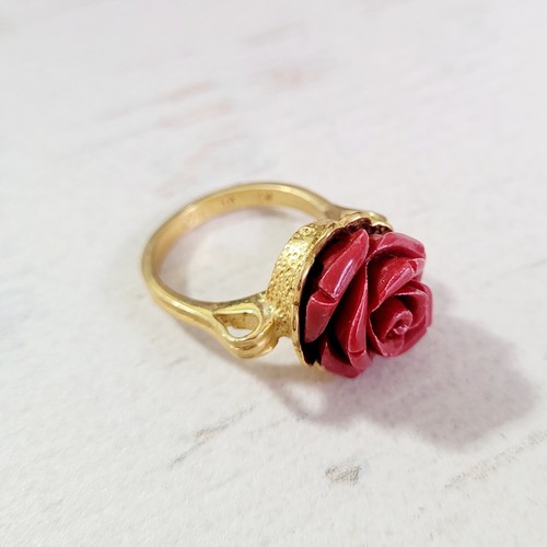 Romántico Anillo Chapado en Oro 18K Flor Rosa Roja Talla 8 Hecho en Israel - Imagen 12 de 13