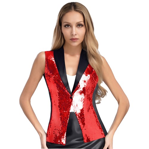 Womens Sequin Suit Vest Shawl Lapel Glitter Waistcoat Jazz Disco Dance Costume - Picture 39 of 63