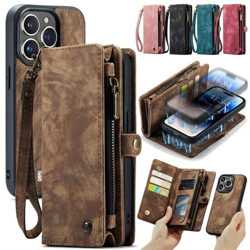 Funda protectora desmontable de cuero con cremallera billetera para iPhone 11 12 13 14 15 7 8 - Imagen 1 de 39