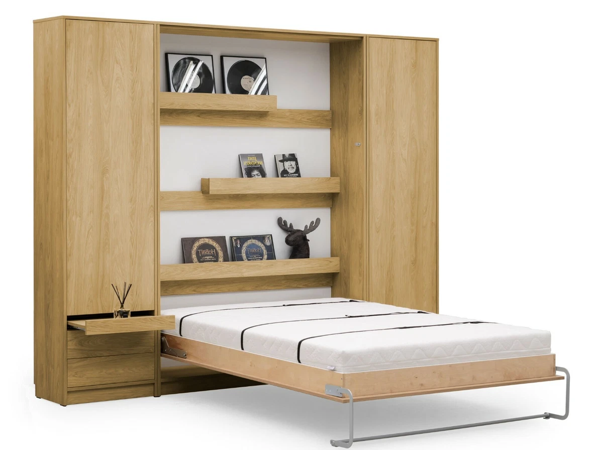 Small Double Vertical Wall Bed Murphy Bed Hidden Bed with Cabinets Wardrobe
