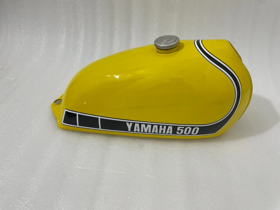 Yamaha SC500 SC 500 1974 Tanque de gasolina de aluminio pintado amarillo + tapa + grifo Foto 4 de 4