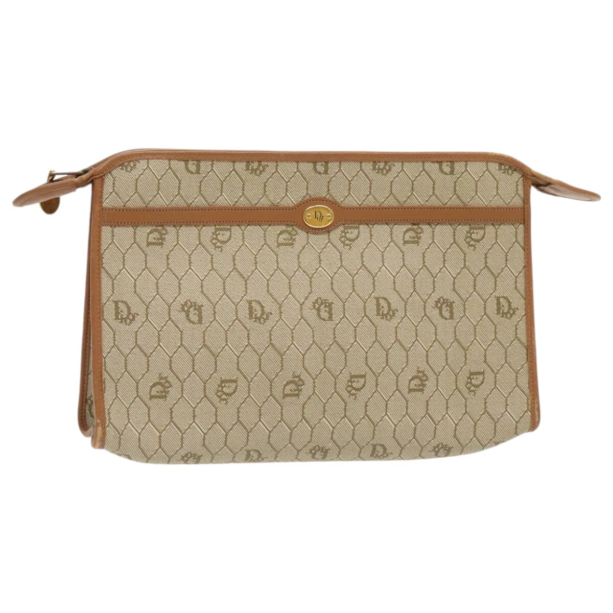Christian Dior sac pochette toile nid d'abeille PVC cuir beige authentique ti2182