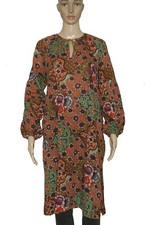 Ulla Johnson Printed Shimmer Tie Front Long Sleeve Boho Tunic Dress New M